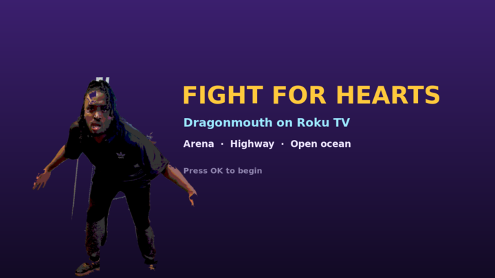 The Fight for Hearts title screen as it appears on a Roku TV